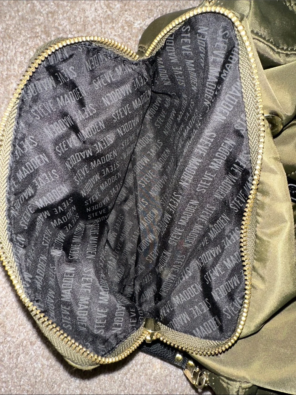 Steve Madden Olive & Black Nylon Backpack with Gold Hardware